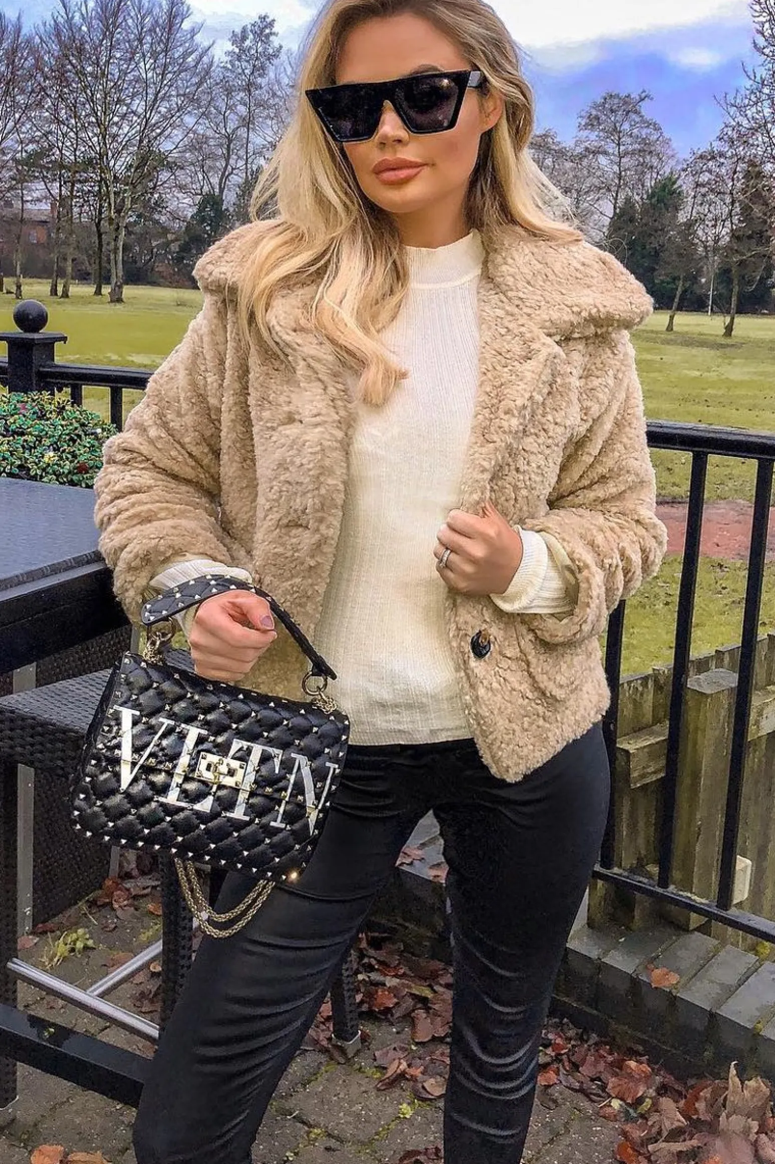 Rebellious Fashion Beige Button Front Borg Coat - Jordana