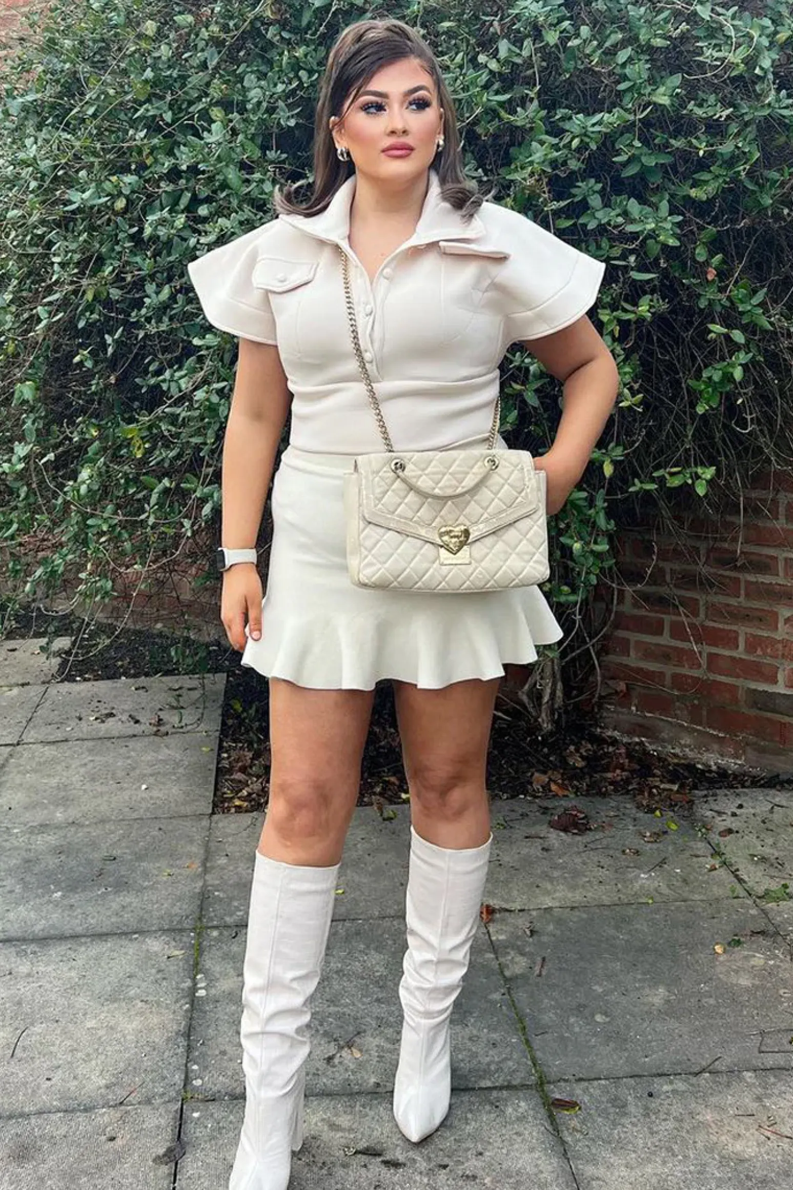 Rebellious Fashion Beige Button Up Front Cropped Top - Cora
