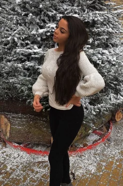 Rebellious Fashion Beige Cable Knit Balloon Sleeve Jumper - Elicia
