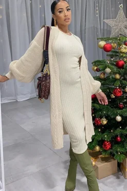 Rebellious Fashion Beige Cable Knit Cardigan - Alice