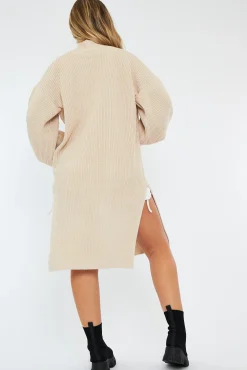 Rebellious Fashion Beige Cable Knit Cardigan - Alice