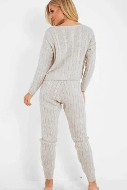 Rebellious Fashion Beige Cable Knit Jumper Jogger Co-Ord - Gabbi