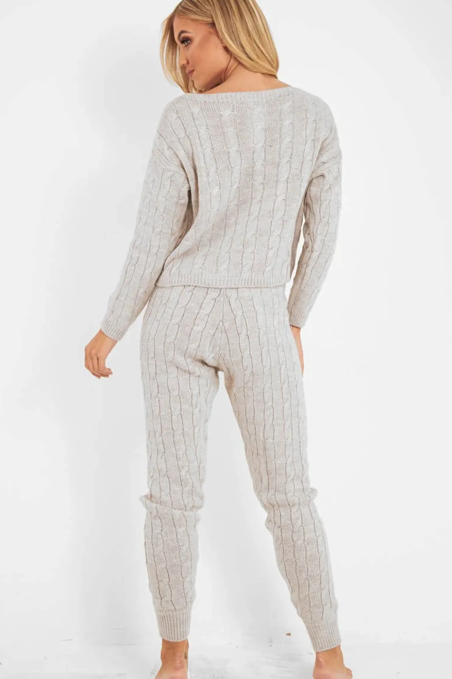Rebellious Fashion Beige Cable Knit Jumper Jogger Co-Ord - Gabbi