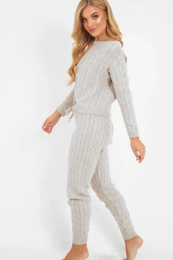 Rebellious Fashion Beige Cable Knit Jumper Jogger Co-Ord - Gabbi