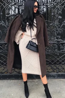 Rebellious Fashion Beige Cable Knit Jumper Midi Skirt Co-Ord - Mahari