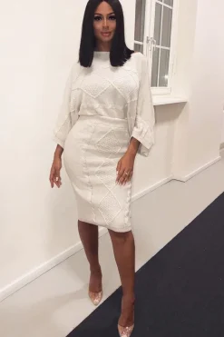 Rebellious Fashion Beige Cable Knit Jumper Midi Skirt Co-Ord - Mahari