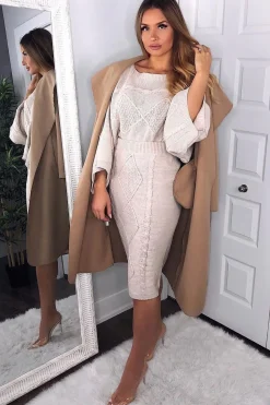 Rebellious Fashion Beige Cable Knit Jumper Midi Skirt Co-Ord - Mahari