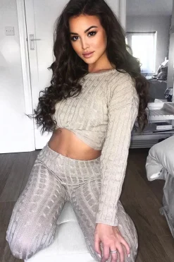 Rebellious Fashion Beige Cable Knit Loungewear Co-ord - Anha