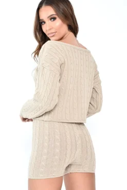 Rebellious Fashion Beige Cable Knit Loungewear Set - Karlie