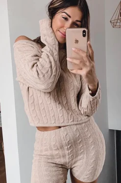 Rebellious Fashion Beige Cable Knit Loungewear Set - Karlie