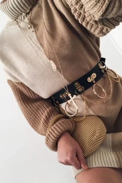 Rebellious Fashion Beige Camel Colour Block Roll Neck Jumper - Milie