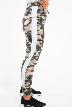 Rebellious Fashion Beige Camouflage Print Side Stripe Joggers - Shannen
