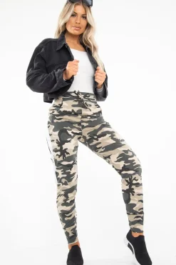 Rebellious Fashion Beige Camouflage Print Side Stripe Joggers - Shannen