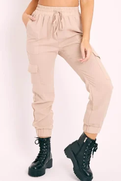 Rebellious Fashion Beige Cargo Pocket Joggers - Teigen
