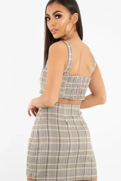 Rebellious Fashion Beige Checked Crop Top - Bianka