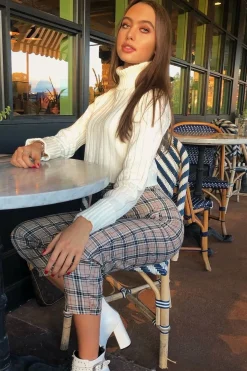 Rebellious Fashion Beige Check Frill Detail Trousers - Bristal