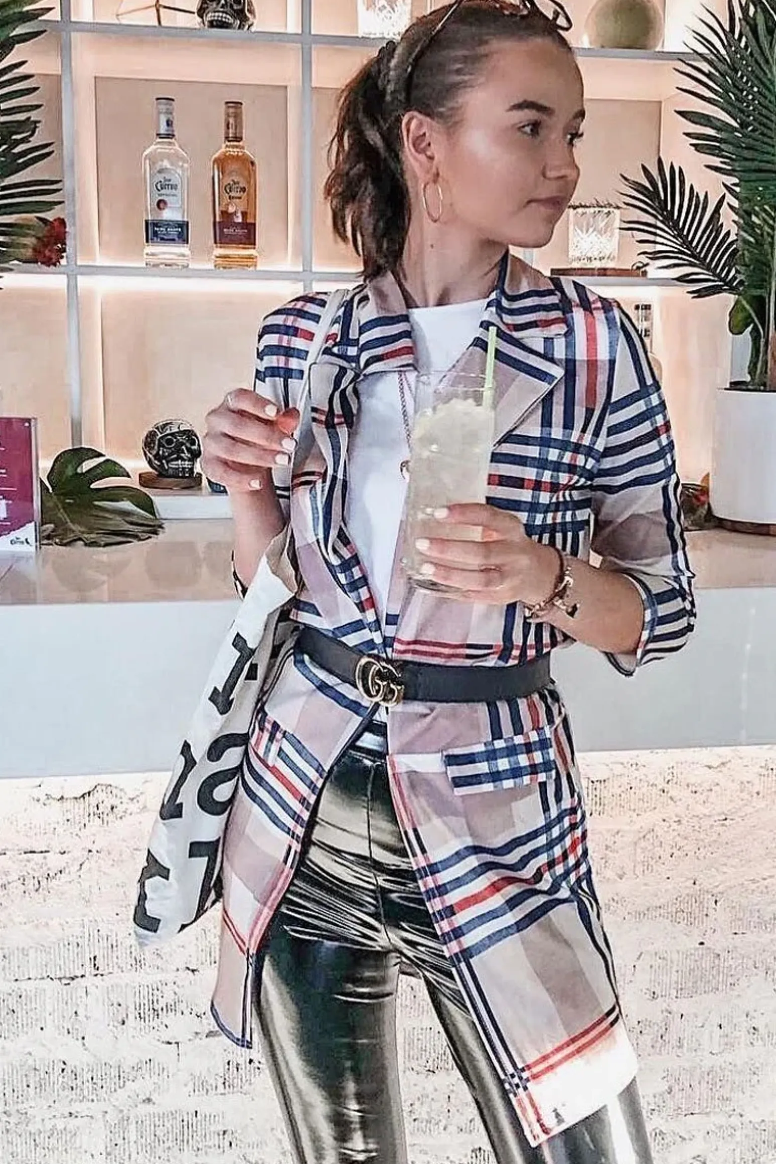 Rebellious Fashion Beige Check Long Line Blazer - Trudey