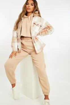Rebellious Fashion Beige Check Pocket Front Shacket - Misa