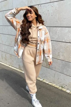 Rebellious Fashion Beige Check Pocket Front Shacket - Misa