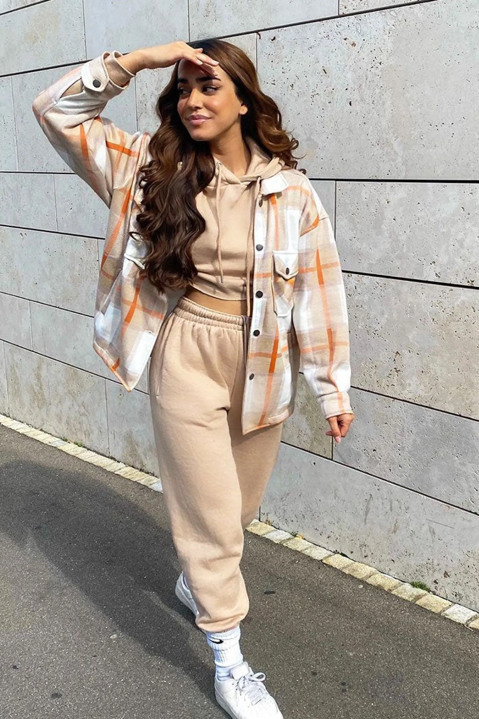 Rebellious Fashion Beige Check Pocket Front Shacket - Misa
