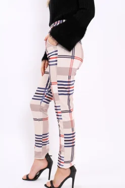 Rebellious Fashion Beige Check Tapered Trousers - Jasmyn