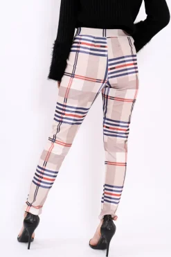 Rebellious Fashion Beige Check Tapered Trousers - Jasmyn