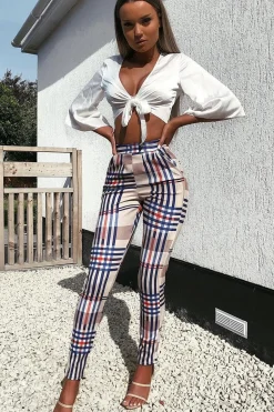 Rebellious Fashion Beige Check Tapered Trousers - Jasmyn