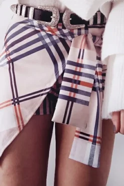 Rebellious Fashion Beige Check Tie Front Skort - Retta