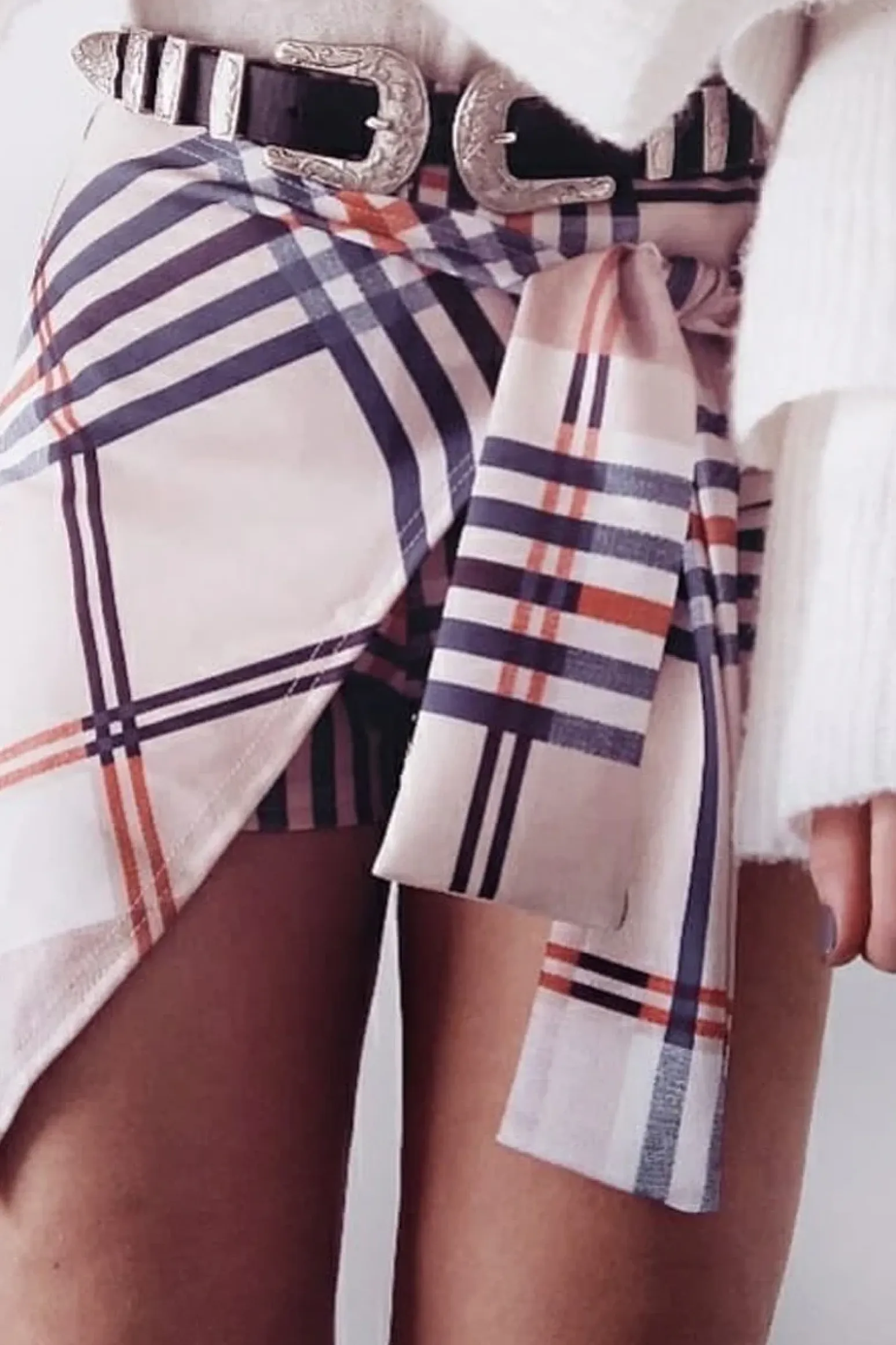 Rebellious Fashion Beige Check Tie Front Skort - Retta