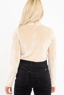 Rebellious Fashion Beige Chenille High Neck Zip Back Jumper - Ivania