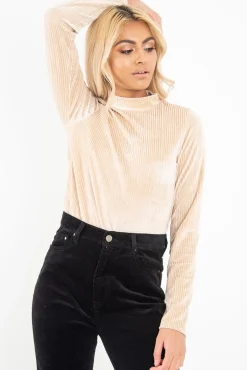 Rebellious Fashion Beige Chenille High Neck Zip Back Jumper - Ivania