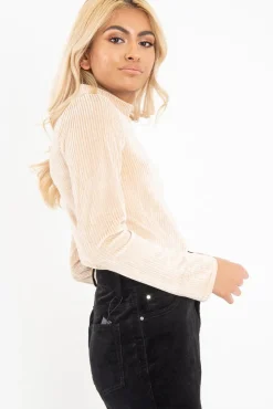 Rebellious Fashion Beige Chenille High Neck Zip Back Jumper - Ivania