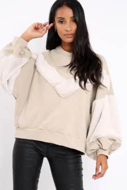 Rebellious Fashion Beige Chevron Fur Jumper - Lara