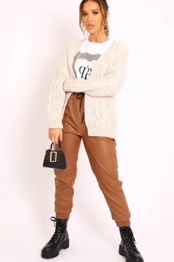 Rebellious Fashion Beige Chunky Knit Cable Pattern Cardigan - Luna