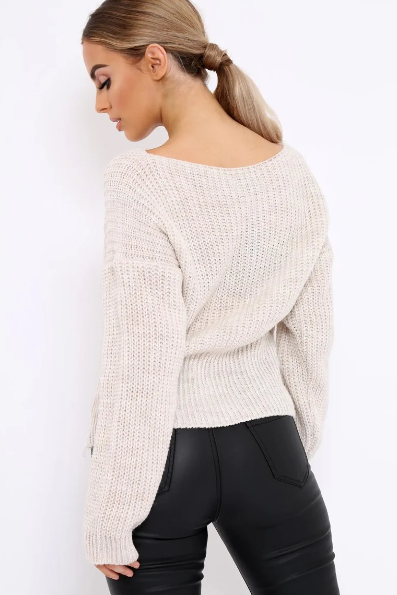 Rebellious Fashion Beige Chunky Knit Corset Waist Knitted Jumper - Mikayla
