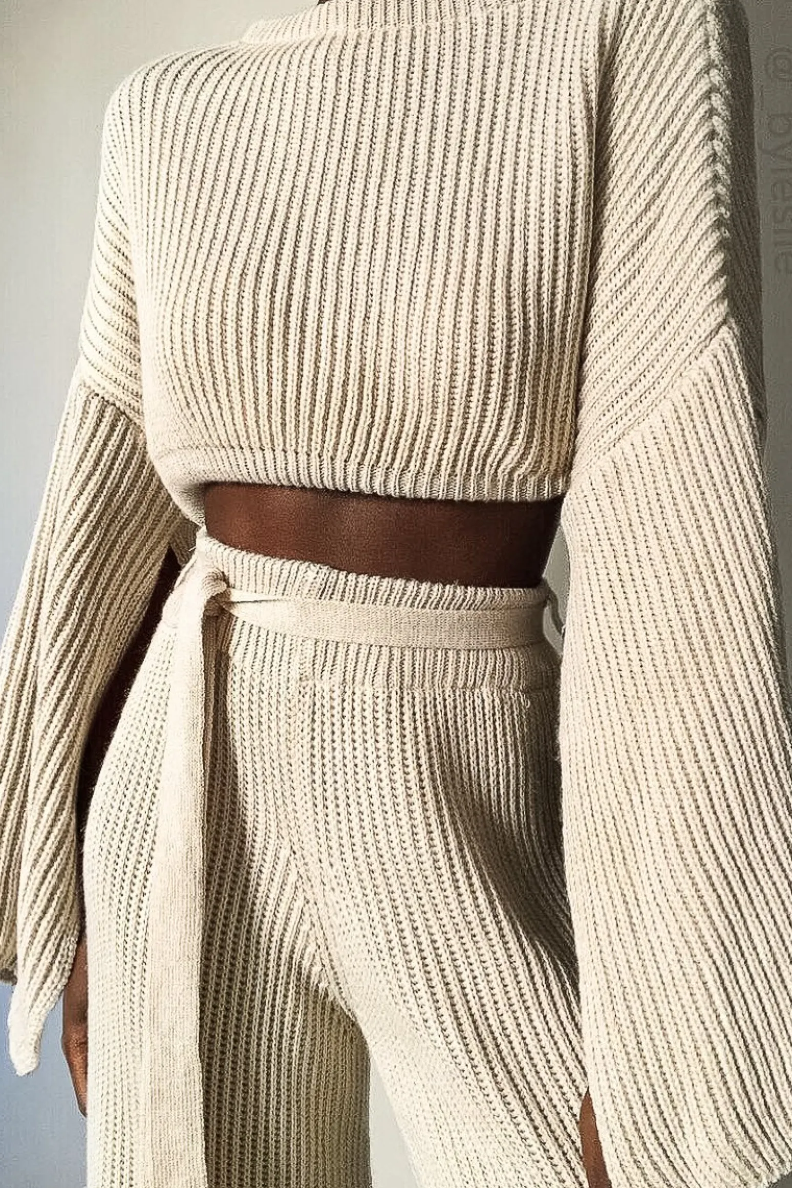 Rebellious Fashion Beige Chunky Knit Loungewear Set - Harper