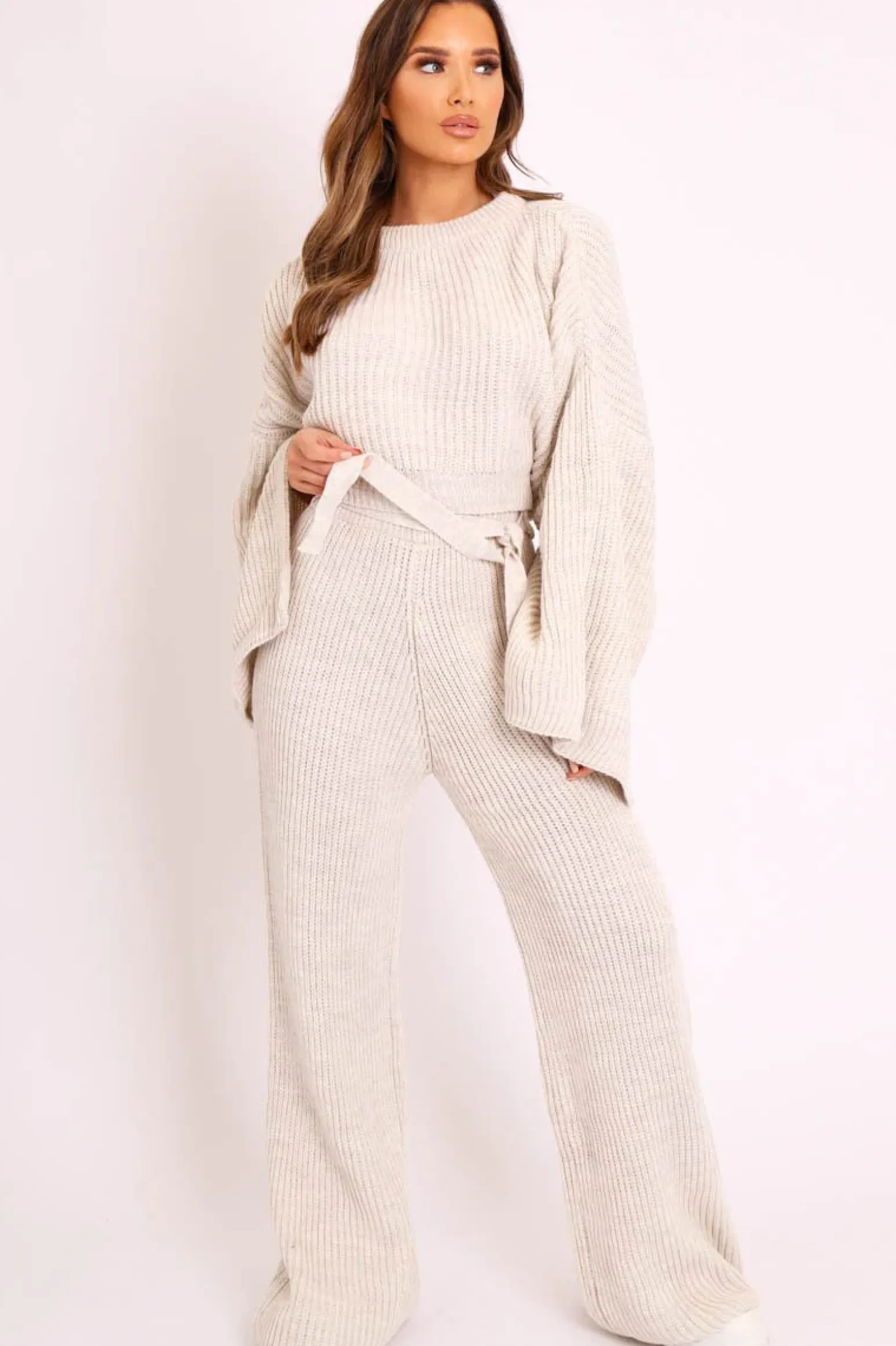 Rebellious Fashion Beige Chunky Knit Loungewear Set - Harper