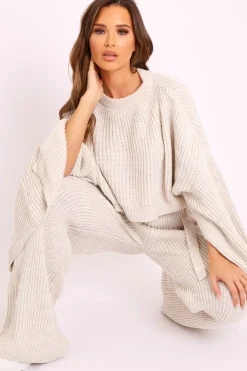 Rebellious Fashion Beige Chunky Knit Loungewear Set - Harper
