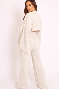 Rebellious Fashion Beige Chunky Knit Loungewear Set - Harper