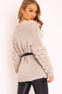 Rebellious Fashion Beige Chunky Knit Oversized Cardigan - Eaden