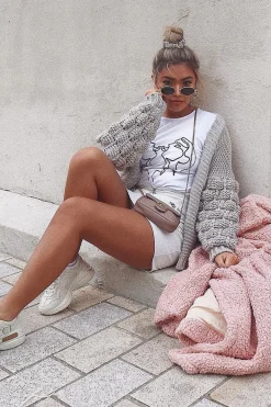 Rebellious Fashion Beige Chunky Knit Oversized Cardigan - Eaden