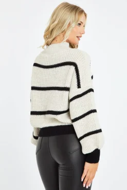 Rebellious Fashion Beige Chunky Knit striped Jumper - Pari