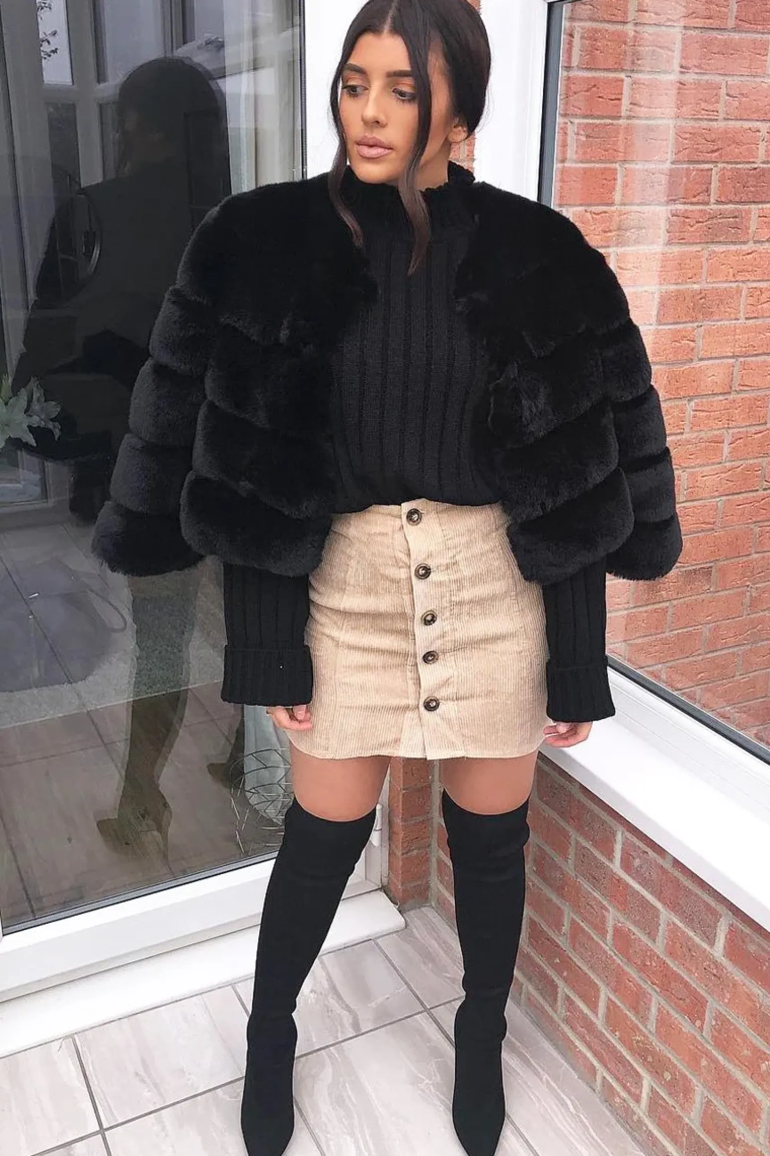 Rebellious Fashion Beige Corduroy Button Front Mini Skirt - Elcie