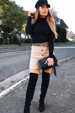 Rebellious Fashion Beige Corduroy Button Front Mini Skirt - Elcie