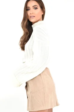 Rebellious Fashion Beige Corduroy Button Front Mini Skirt - Elcie