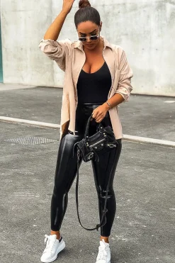 Rebellious Fashion Beige Corduroy Button Front Oversized Shirt - Kyrah