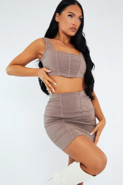 Rebellious Fashion Beige Corset Crop Top & Mini Skirt Set - Bella