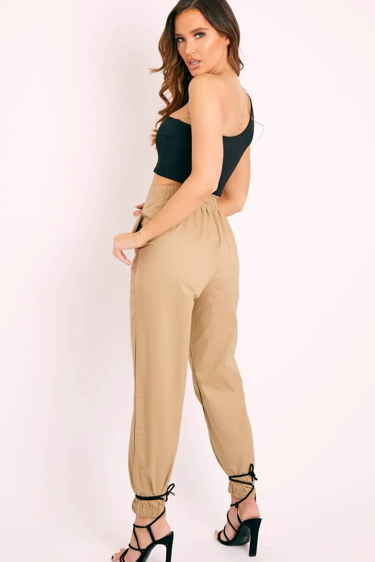 Rebellious Fashion Beige Corset Detail Cuffed Trousers - Hayleigh