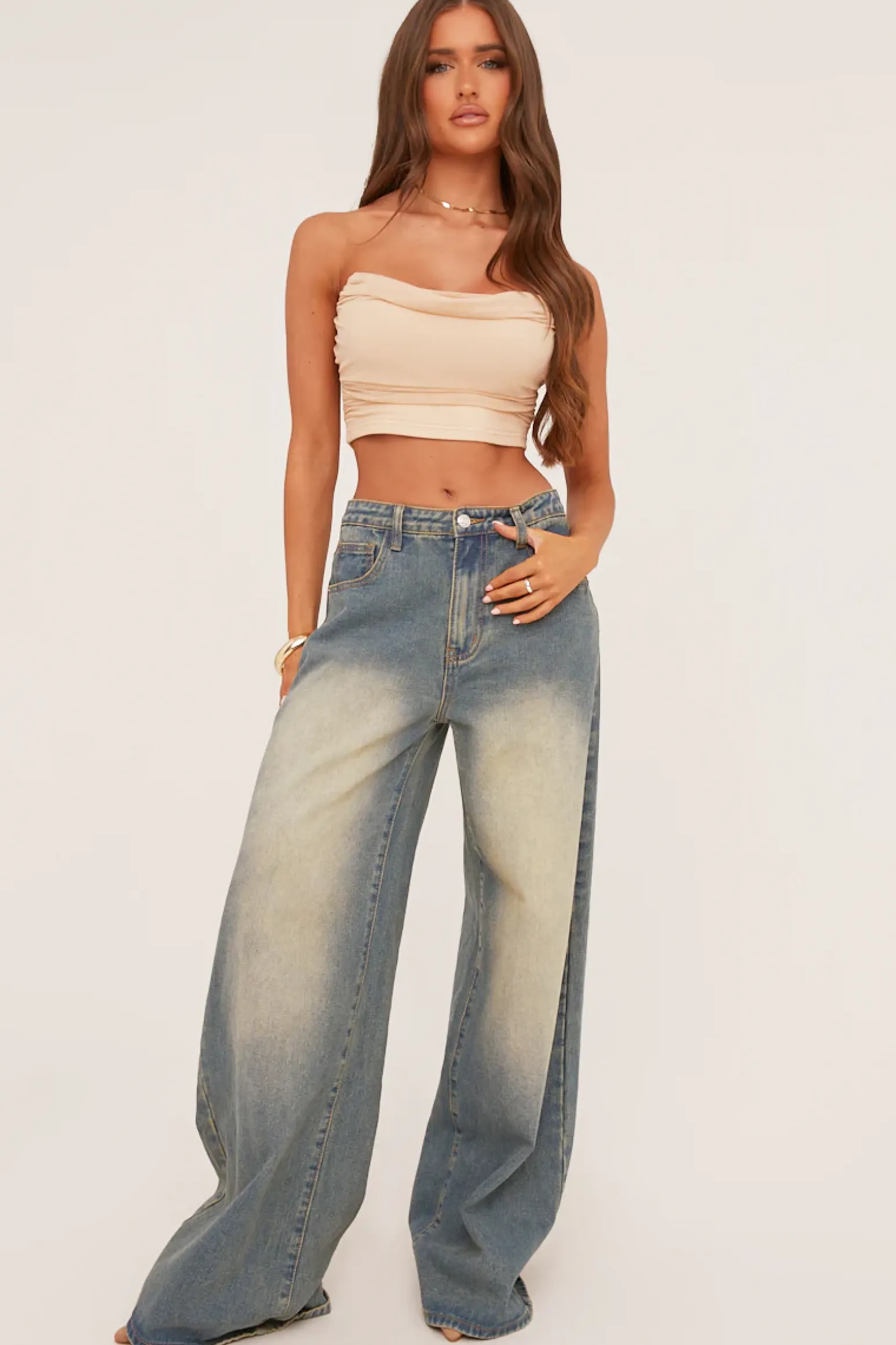 Rebellious Fashion Beige Cowl Neck Corset Detail Cropped Top - Immy
