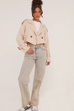 Rebellious Fashion Beige Cropped Belted Trench Coat - Naomi